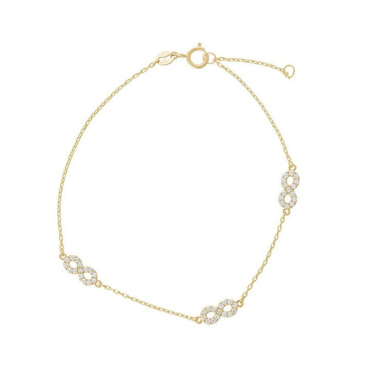 Image of Bracelets. Product name - 19cm Cubic Zirconia Infinity Station Bracelet in 9kt Yellow Gold in colour by brand - Bevilles