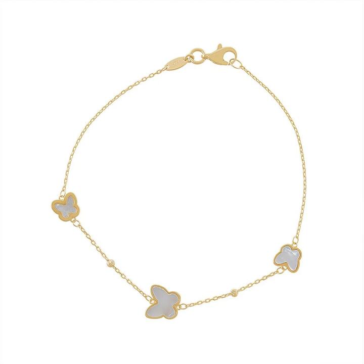 Image of Bracelets. Product name - 19cm Mother Of Pearl Butterfly Bracelet in 9kt Yellow Gold in colour by brand - Bevilles