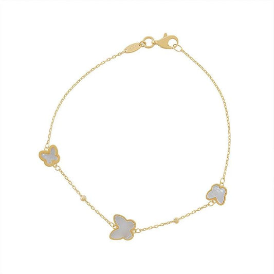 Image of Bracelets. Productname: 19cm Mother Of Pearl Butterfly Bracelet in 9kt Yellow Gold in Gold colour by brand - Bevilles