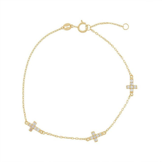 Image of Bracelets. Productname: 19cm Cubic Zirconia Station Cross Bracelet in 9kt Yellow Gold in Gold colour by brand - Bevilles