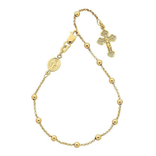 Image of Bracelets. Productname: 9kt Yellow Gold Rosary Bead And Rolo Bead Religious Bracelet 19cm in Gold colour by brand - Bevilles