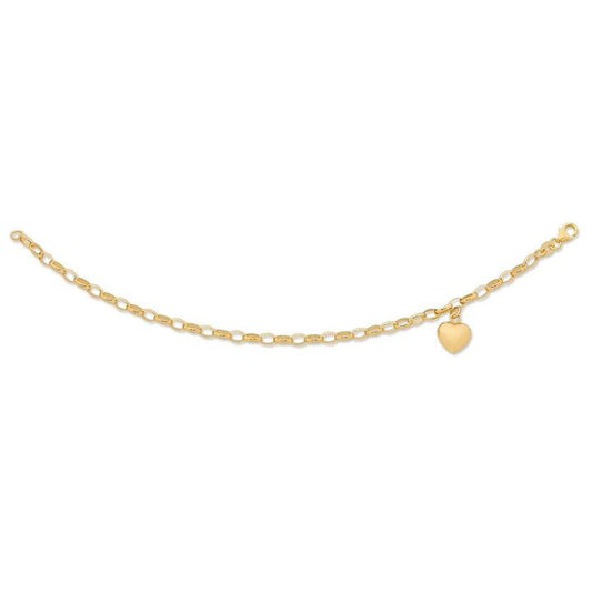 Image of Bracelets. Productname: 19cm Heart Charm Belcher Bracelet in 9kt Yellow Gold in Gold colour by brand - Bevilles