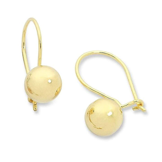 Image of Earrings. Productname: 9kt Yellow Gold 8mm Euro Ball Earrings in Gold colour by brand - Bevilles