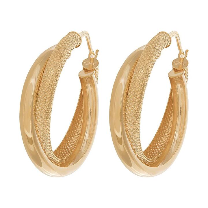 Image of Earrings. Productname: 9kt Yellow Gold Double Hoop Earrings in Gold colour by brand - Bevilles