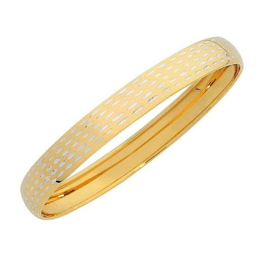 Image of Jewelry. Product name - 65mm 10mm Width Diamond Cut Bangle in 9kt Yellow Gold in colour by brand - Bevilles