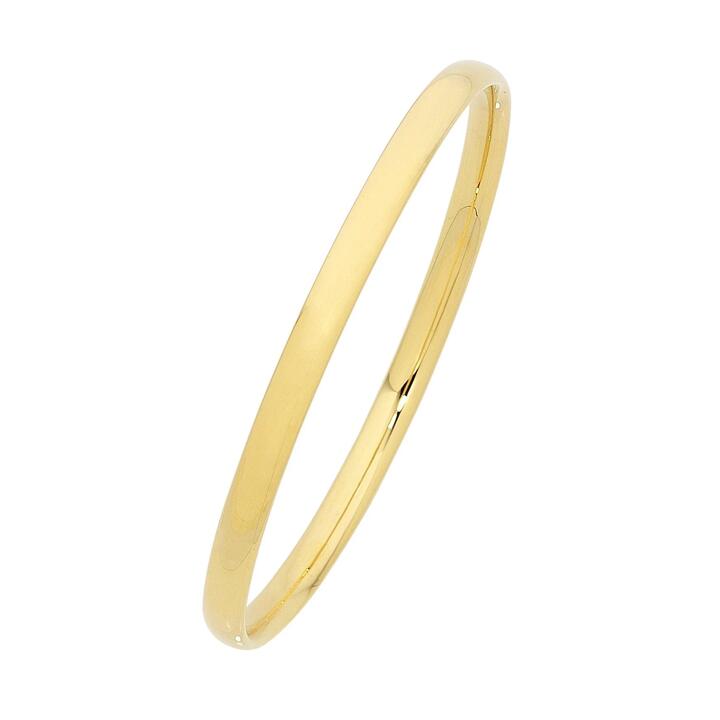 Image of Jewelry. Productname: 65mm 5mm Width Half Round Bangle in 9kt Yellow Gold in Gold colour by brand - Bevilles