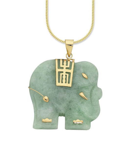 Image of Charms. Productname: Elephant Natural Jade Pendant in 9kt Yellow Gold in Diamond colour by brand - Bevilles