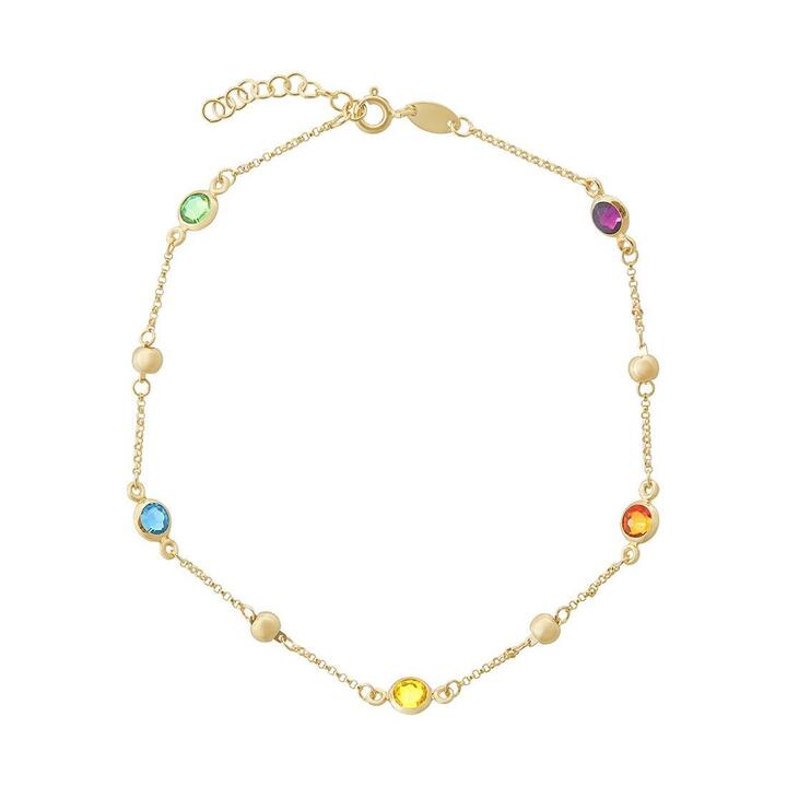 Image of Anklets. Productname: 25cm Bezel Crystal Station Anklet in 9kt Yellow Bonded Gold in Gold colour by brand - Bevilles