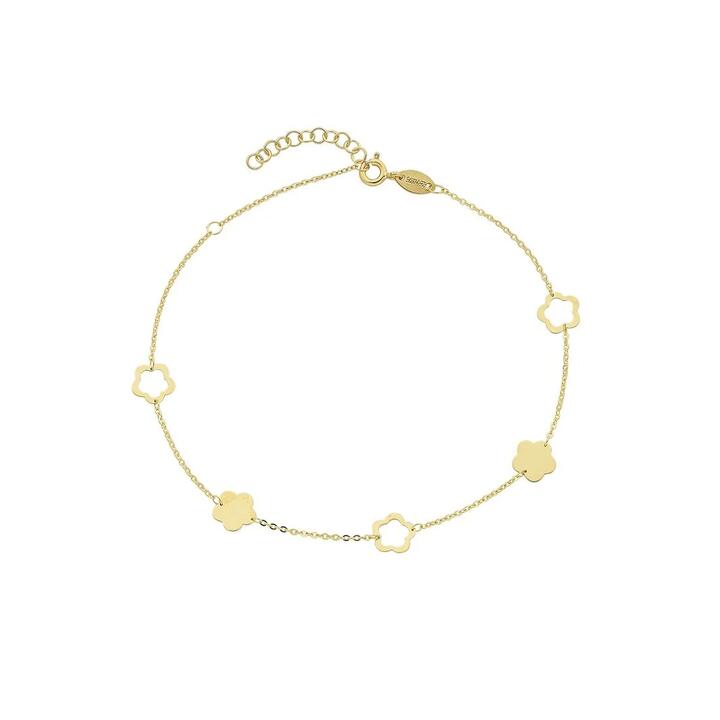 Image of Bracelets. Product name - 25cm Flower Station Anklet in 9kt Yellow Bonded Gold in colour by brand - Bevilles