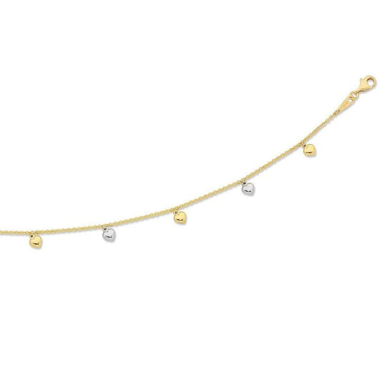 Image of Anklets. Productname: 9kt Two Tone Silver Infused 7 Hearts Anklet in Gold colour by brand - Bevilles