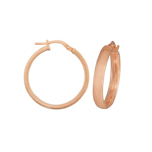 Image of Earrings. Product name - 9kt Rose Gold Bonded 20mm Half Round Hoop Earrings in colour by brand - Bevilles
