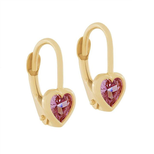 Image of Earrings. Productname: 9kt Yellow Gold Hoop Earrings with Pink Cubic Zircona in Gold colour by brand - Bevilles