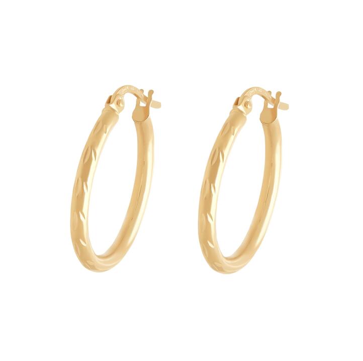 Image of Earrings. Product name - 25mm Diamond Cut Hoop Earrings in 9kt Yellow Gold in colour by brand - Bevilles