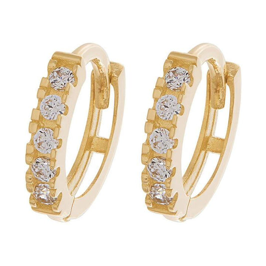 Image of Earrings. Productname: 9kt Yellow Gold 9MM Hoop Earrings with Cubic Zirconia in Gold colour by brand - Bevilles