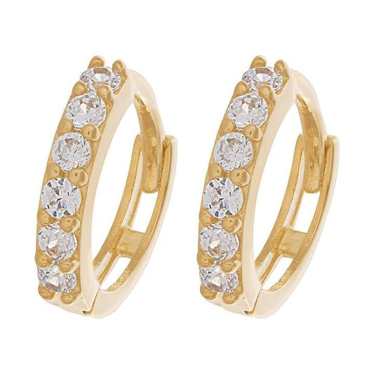 Image of Earrings. Productname: 9mm Claw Set Cubic Zirconia Huggie Earrings in 9kt Yellow Gold in Gold colour by brand - Bevilles