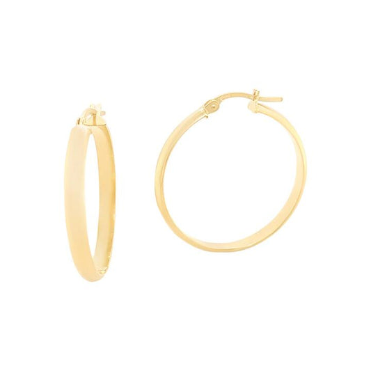Image of Earrings. Productname: 25mm Half Round Hoop Earrings in 9kt Yellow Gold in Gold colour by brand - Bevilles