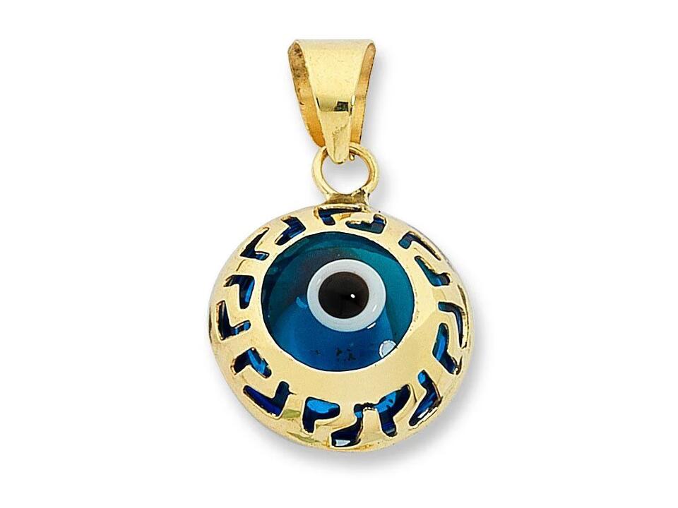 Image of Charms. Product name - Glass Evil Eye Pendant in 9kt Yellow Gold in colour by brand - Bevilles