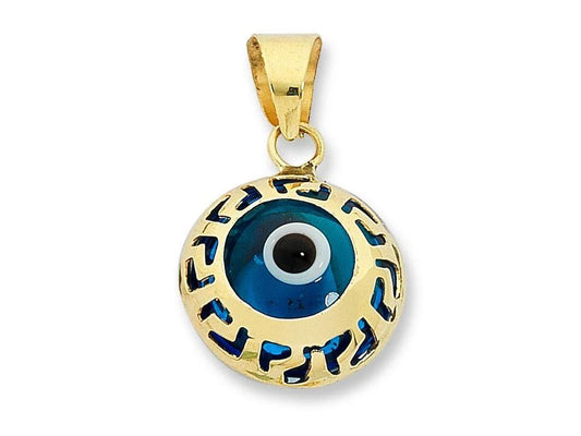 Image of Charms. Product name - Glass Evil Eye Pendant in 9kt Yellow Gold in colour by brand - Bevilles