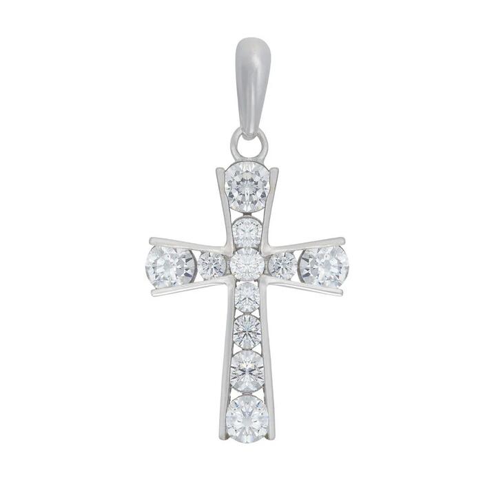 Image of Charms. Productname: 9kt White Gold Cubic Zirconia Cross Pendant in Gold colour by brand - Bevilles