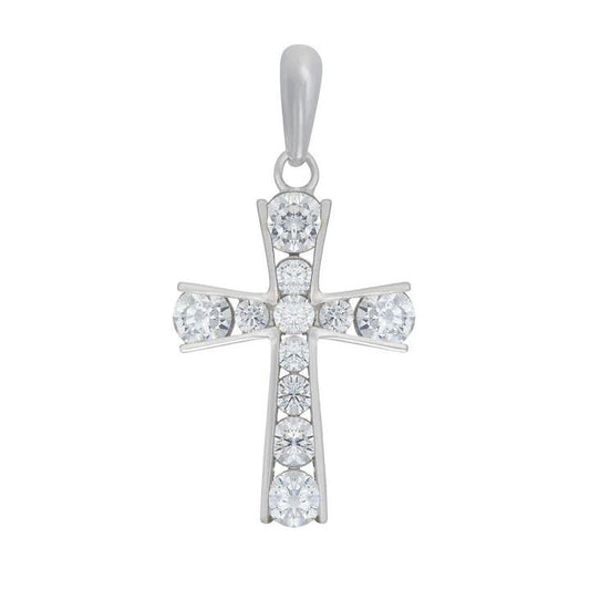 Image of Charms. Productname: 9kt White Gold Cubic Zirconia Cross Pendant in Gold colour by brand - Bevilles
