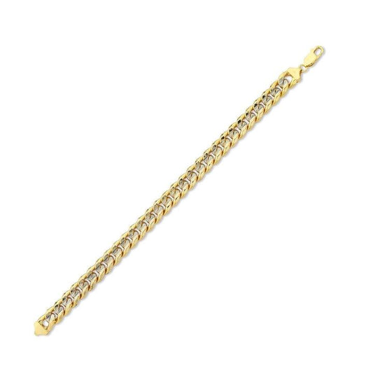 Image of Bracelets. Product name - 21cm Line Cut Curb Bracelet in 9kt Yellow and White Bonded Gold in colour by brand - Bevilles