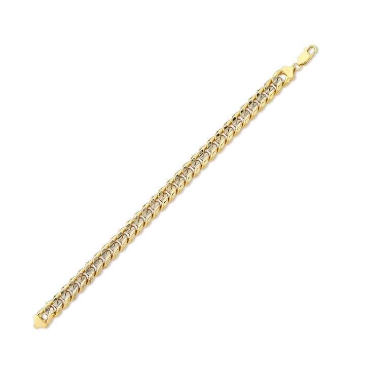 Image of Bracelets. Product name - 21cm Line Cut Curb Bracelet in 9kt Yellow and White Bonded Gold in colour by brand - Bevilles