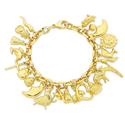 Image of Bracelets. Productname: 9kt Yellow Gold Silver Filled Charm Bracelet in Gold colour by brand - Bevilles