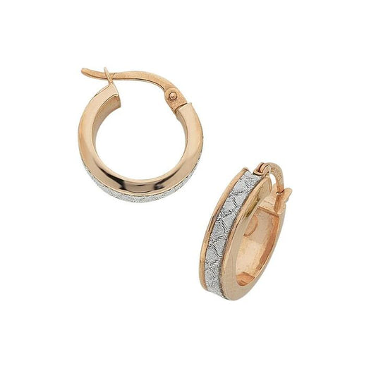 Image of Earrings. Productname: 9kt Rose Gold Bonded Criss Cross Hoop Earrings in colour by brand - Bevilles
