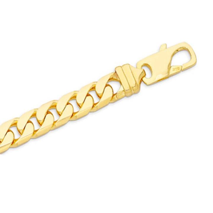 Image of Flats. Productname: 9kt Yellow Gold Flat Solid Curb Necklace in Gold colour by brand - Bevilles