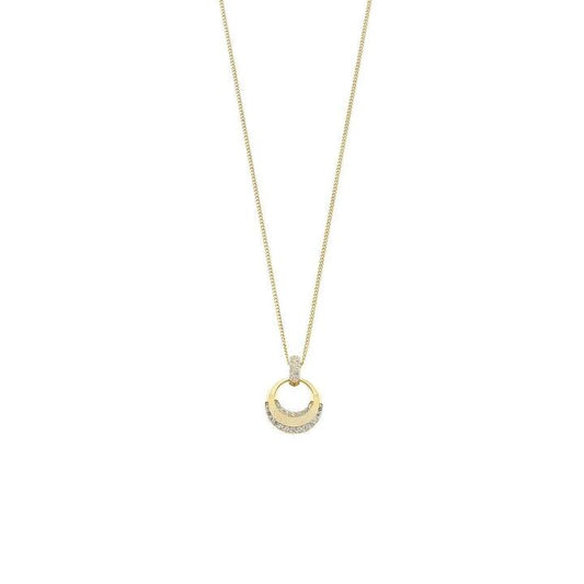 Image of Charms. Productname: Cubic Zirconia Pave Circle Pendant Necklace in 9kt Yellow Gold in colour by brand - Bevilles
