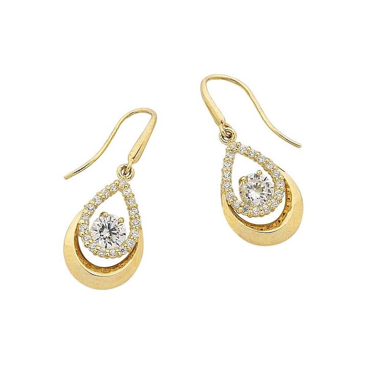 Image of Earrings. Productname: 9kt Yellow Gold Pear Shaped Drop Earrings in Gold colour by brand - Bevilles