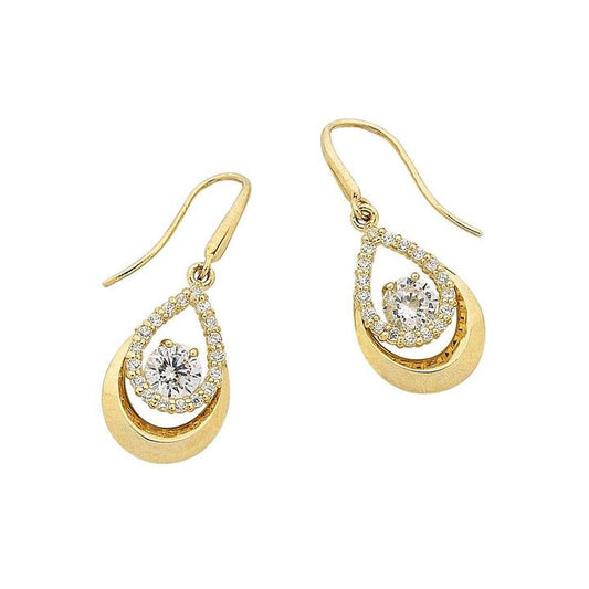 Image of Earrings. Productname: 9kt Yellow Gold Pear Shaped Drop Earrings in Gold colour by brand - Bevilles