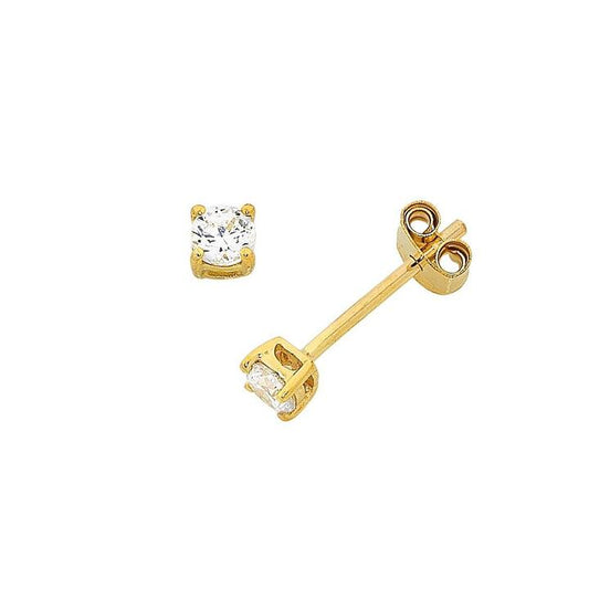 Image of Earrings. Productname: 3mm Claw Set Cubic Zirconia Stud Earrings in 9kt White Gold in Gold colour by brand - Bevilles