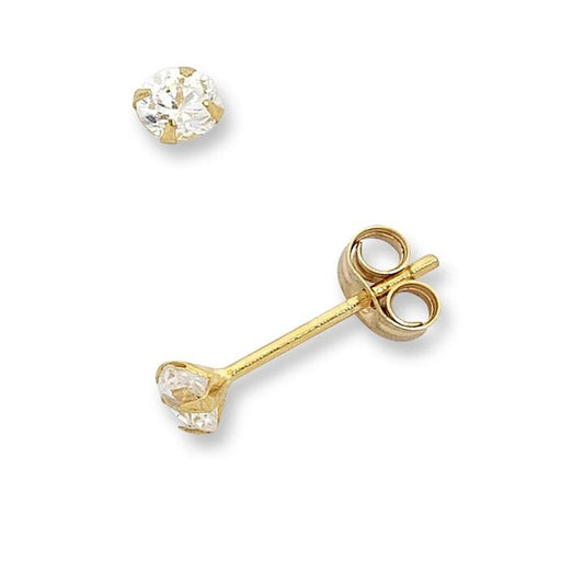 Image of Earrings. Productname: 3mm Stamped Cubic Zirconia Stud Earrings in 9kt Yellow Gold in colour by brand - Bevilles