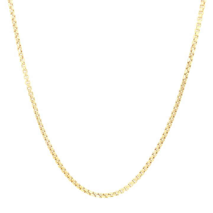 Image of Necklaces. Productname: 9kt Yellow Gold Round Box Chain Necklace 50cm in Gold colour by brand - Bevilles