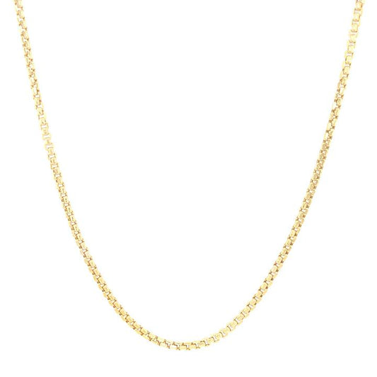Image of Necklaces. Productname: 50cm Round Box Chain in 9kt Yellow Gold in colour by brand - Bevilles