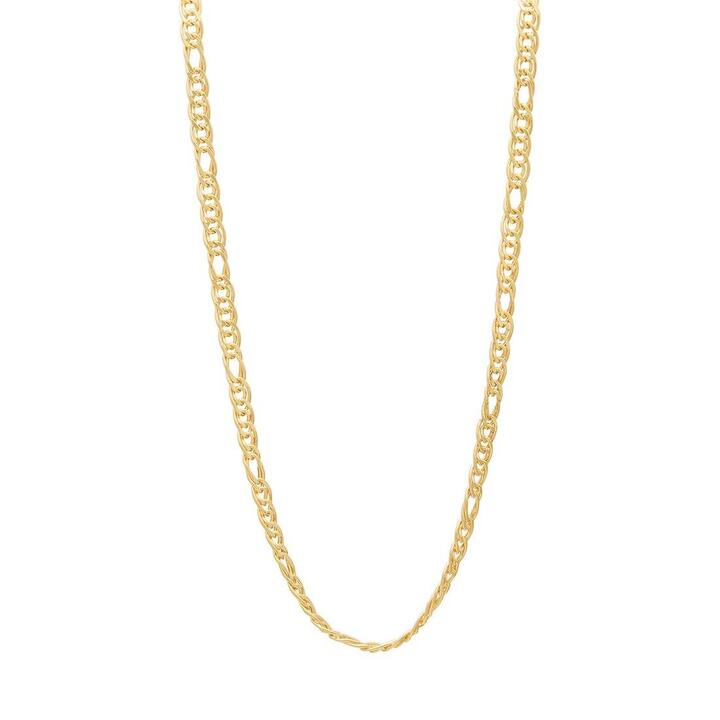 Image of Necklaces. Productname: 9kt Yellow Gold Fancy Double 1/3 Figaro Chain Necklace 50cm in Gold colour by brand - Bevilles