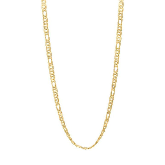 Image of Necklaces. Productname: 9kt Yellow Gold Fancy Double 1/3 Figaro Chain Necklace 50cm in Gold colour by brand - Bevilles
