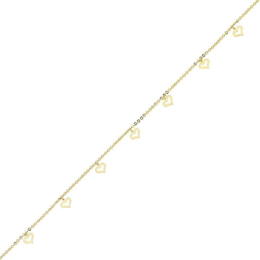 Image of Anklets. Productname: 25cm Heart Charm Anklet in 9kt Yellow Bonded Gold in Gold colour by brand - Bevilles