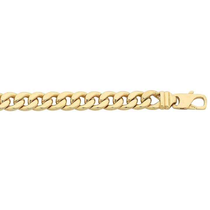 Image of Bracelets. Productname: 9kt Yellow Gold Silver Infused Flat Curb Bracelet 23cm in Gold colour by brand - Bevilles