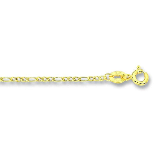 Image of Necklaces. Productname: 9kt Yellow Gold Silver Infused Figaro Necklace 45cm in Gold colour by brand - Bevilles