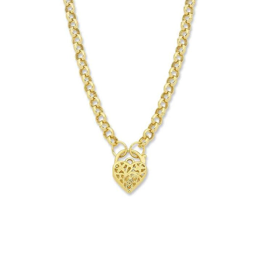 Image of Necklaces. Productname: 9kt Yellow Silver Infused Padlock Necklace 45cm in Gold colour by brand - Bevilles