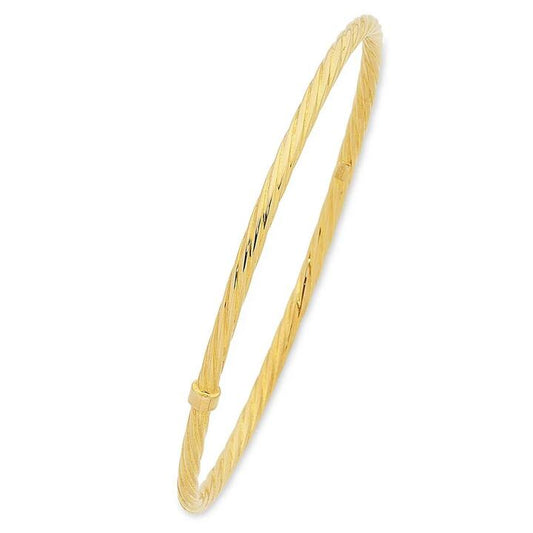 Image of Jewelry. Product name - 65mm 2mm Width Twist Bangle in 9kt Yellow Gold in colour by brand - Bevilles