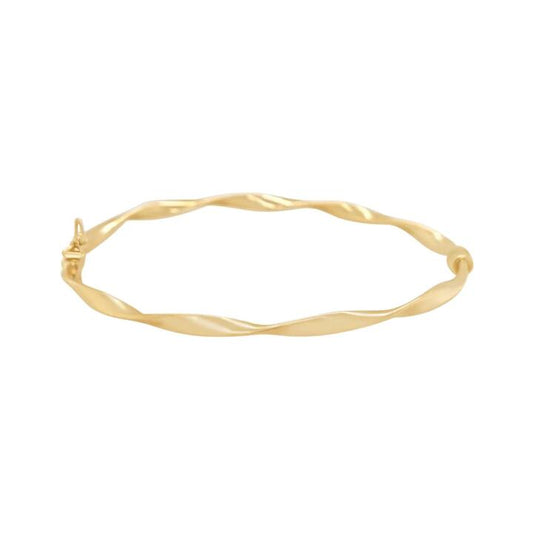 Image of Jewelry. Productname: 9kt Yellow Gold Twisted Oval Bangle in Gold colour by brand - Bevilles