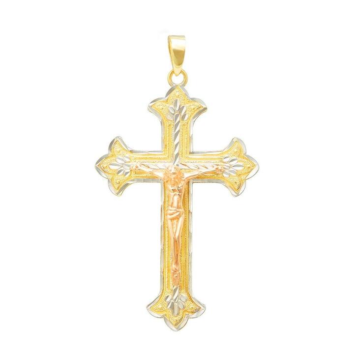 Image of Charms. Productname: 9kt Yellow Gold Three Tone Cross Pendant in Gold colour by brand - Bevilles