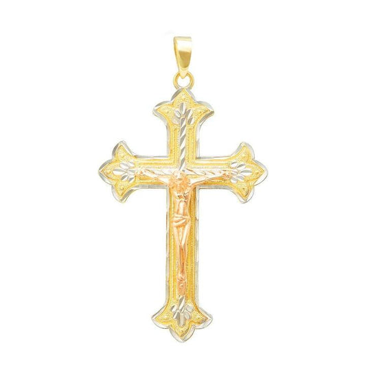 Image of Charms. Product name - Crucifix Pendant in 9kt Tri-Tone Gold in colour by brand - Bevilles