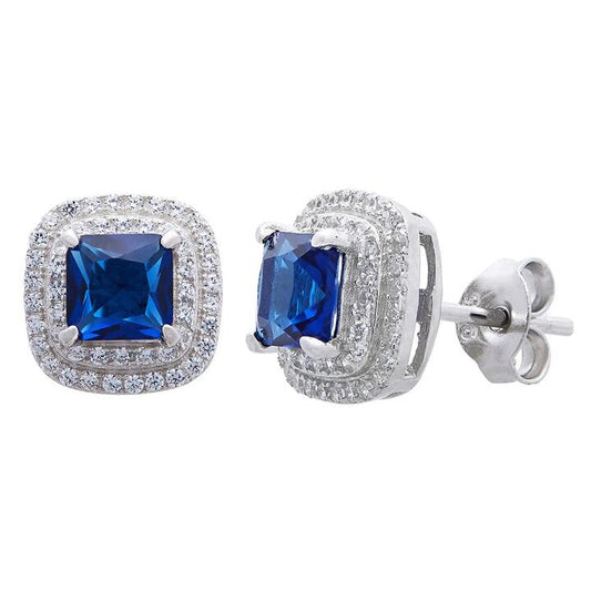 Image of Earrings. Productname: Blue Sapphire Cubic Zirconia Earrings in Sterling Silver in Silver colour by brand - Bevilles