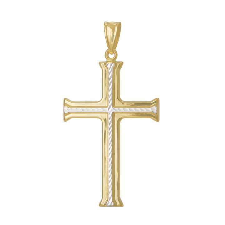 Image of Charms. Productname: 9kt Yellow Gold Two Tone Crucifix Cross Pendant in Gold colour by brand - Bevilles