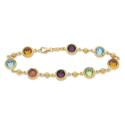 Image of Bracelets. Productname: 9kt Yellow Gold Silver Infused Multi Coloured Stones Bracelet in Gold colour by brand - Bevilles