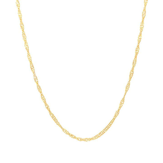 Image of Necklaces. Productname: 40cm Solid Singapore Chain in 9kt Yellow Gold in colour by brand - Bevilles